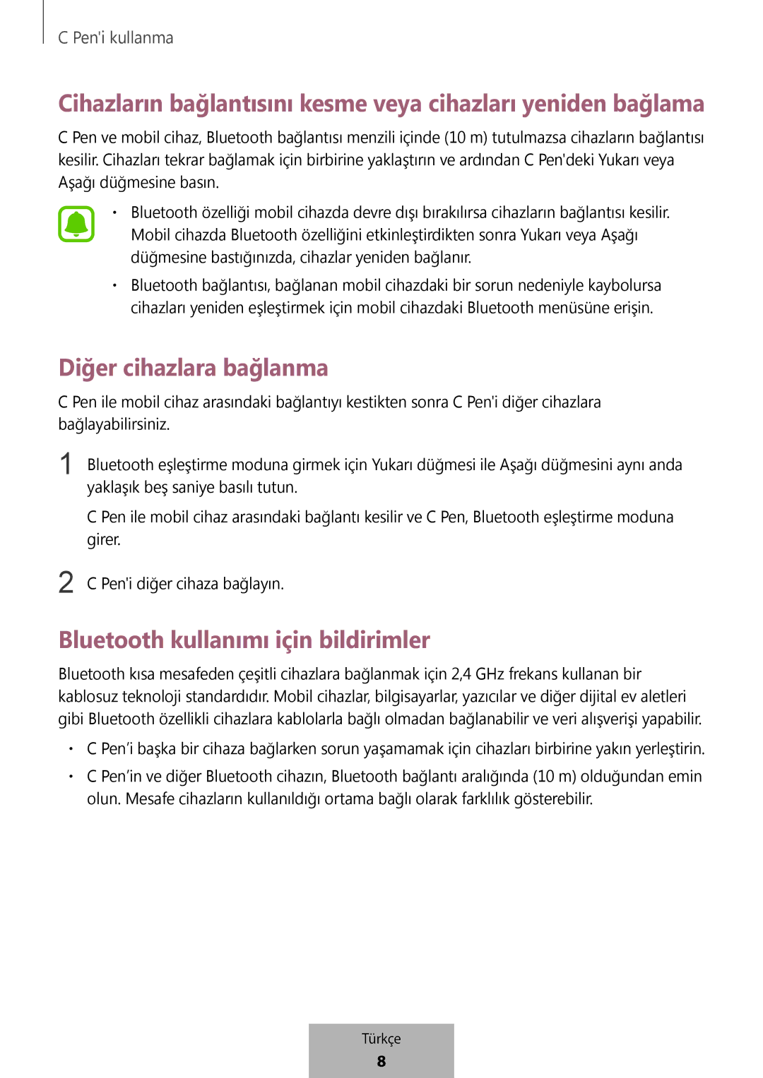 Samsung EJ-PW700CBEGWW manual Cihazların bağlantısını kesme veya cihazları yeniden bağlama 