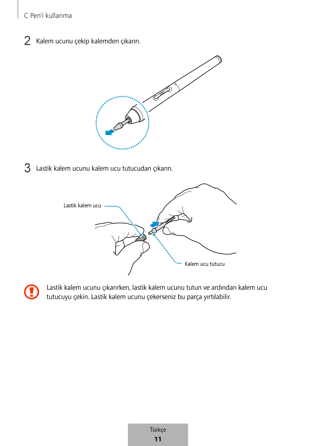 Samsung EJ-PW700CBEGWW manual Lastik kalem ucu Kalem ucu tutucu 