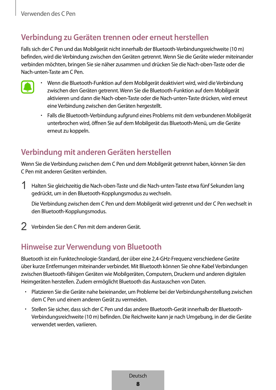 Samsung EJ-PW700CBEGWW Verbindung zu Geräten trennen oder erneut herstellen, Verbindung mit anderen Geräten herstellen 