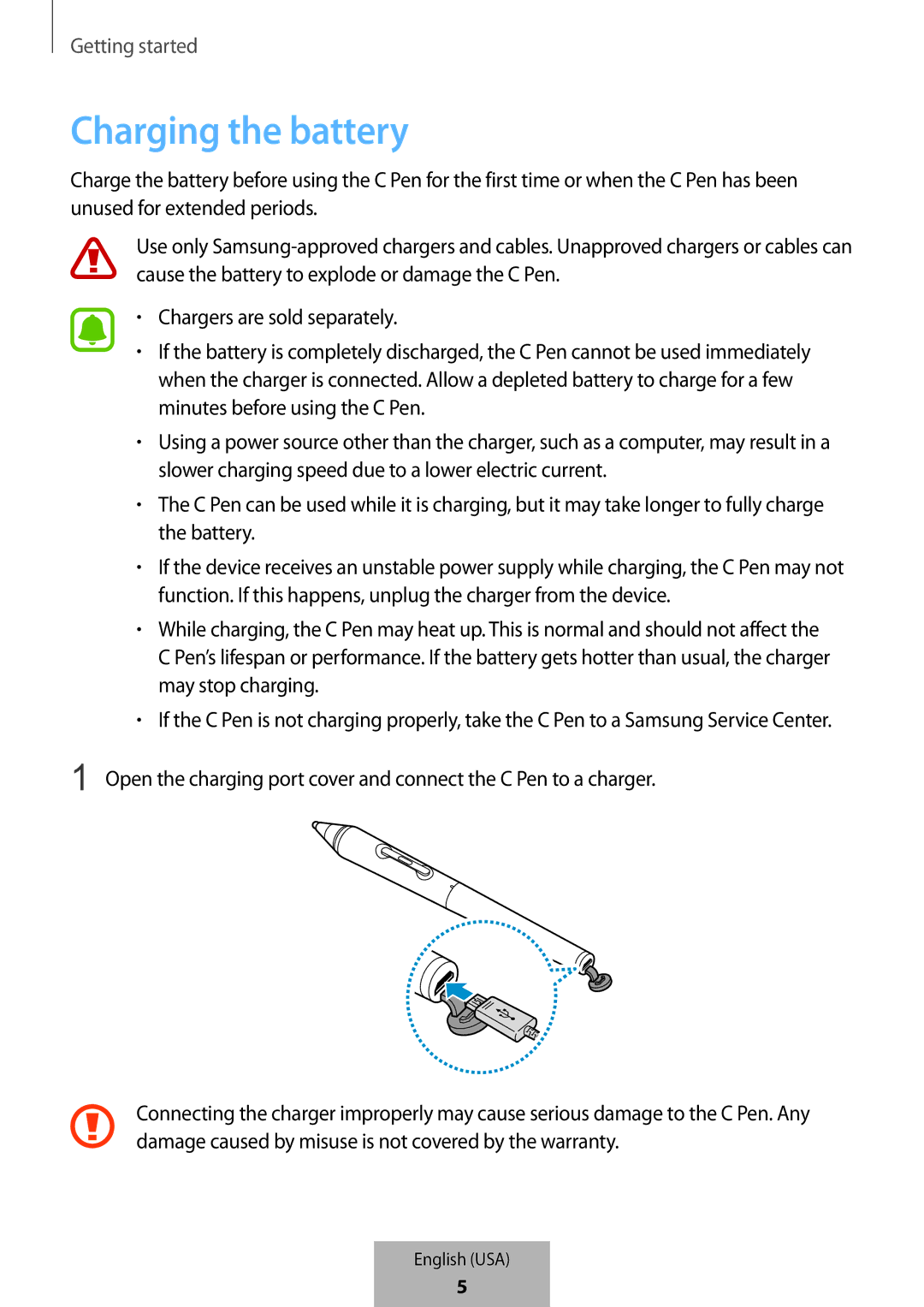 Samsung EJ-PW700CBEGWW manual Charging the battery 