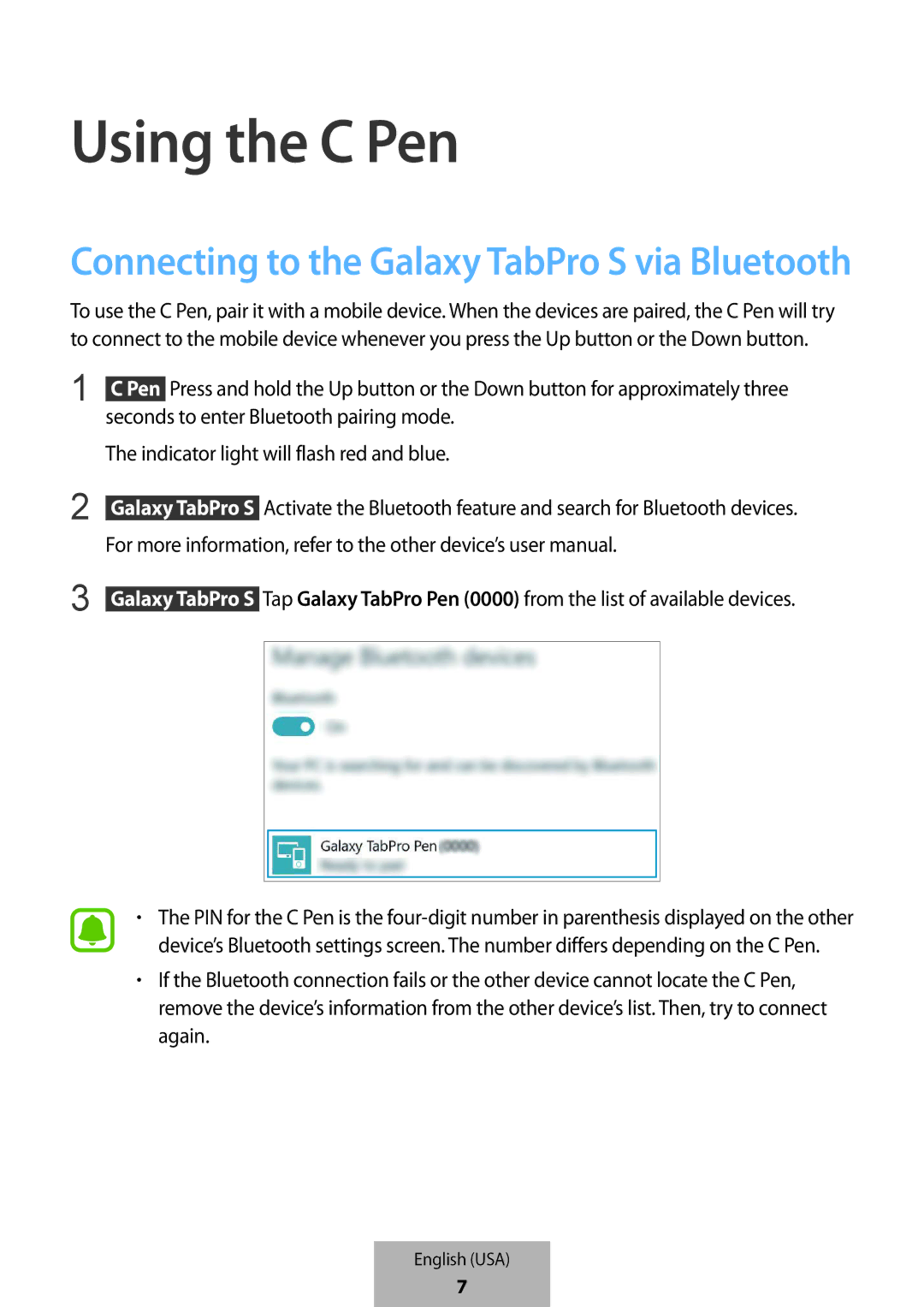 Samsung EJ-PW700CBEGWW manual Using the C Pen 