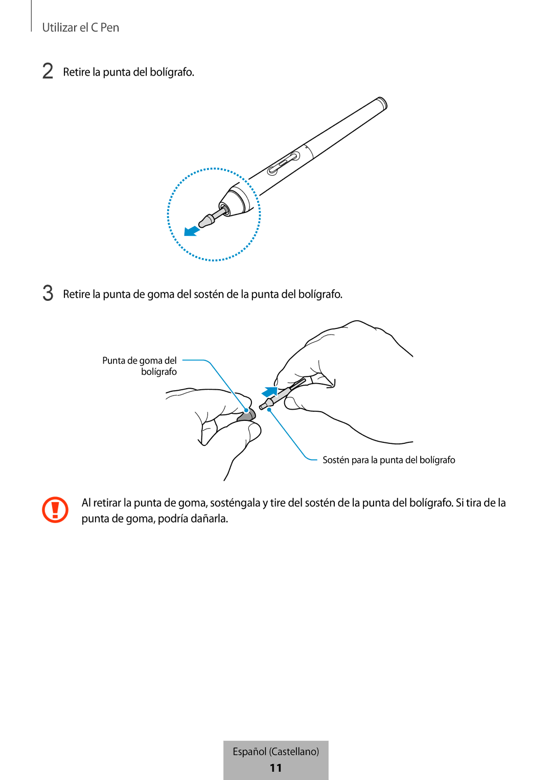 Samsung EJ-PW700CBEGWW manual Sostén para la punta del bolígrafo 