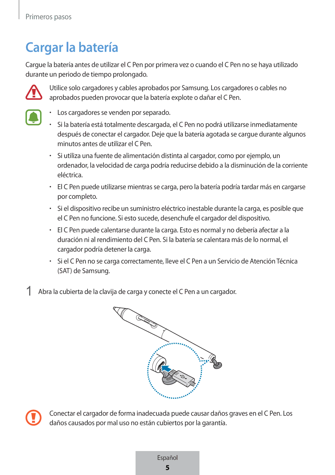 Samsung EJ-PW700CBEGWW manual Cargar la batería, Los cargadores se venden por separado 