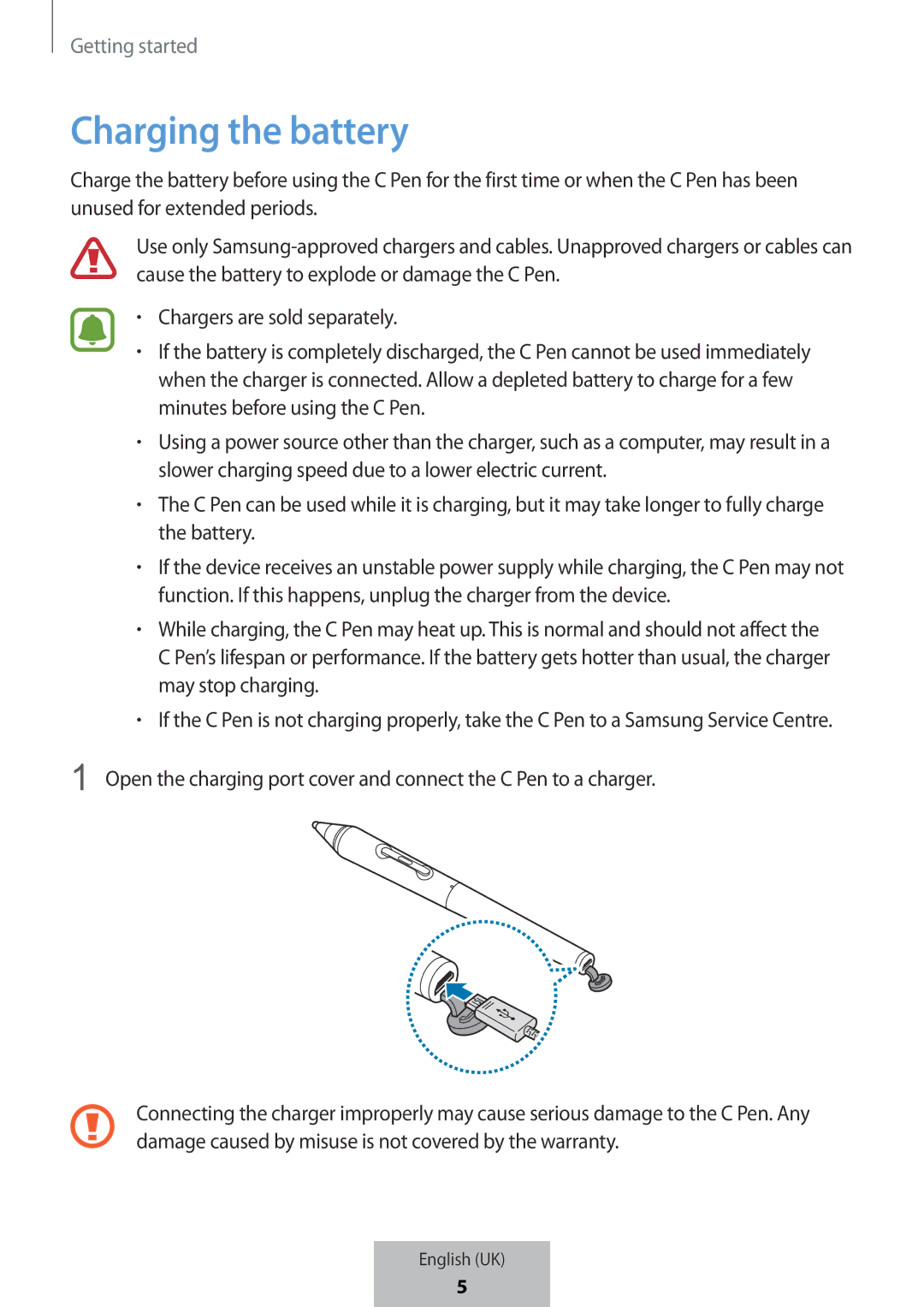 Samsung EJ-PW700CBEGWW manual Charging the battery 