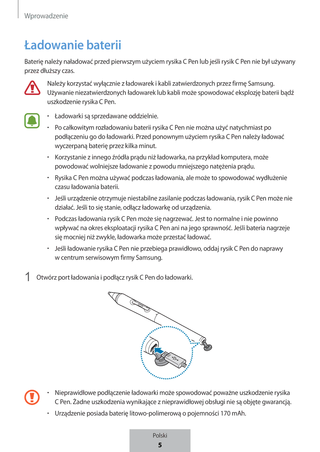 Samsung EJ-PW700CBEGWW manual Ładowanie baterii 