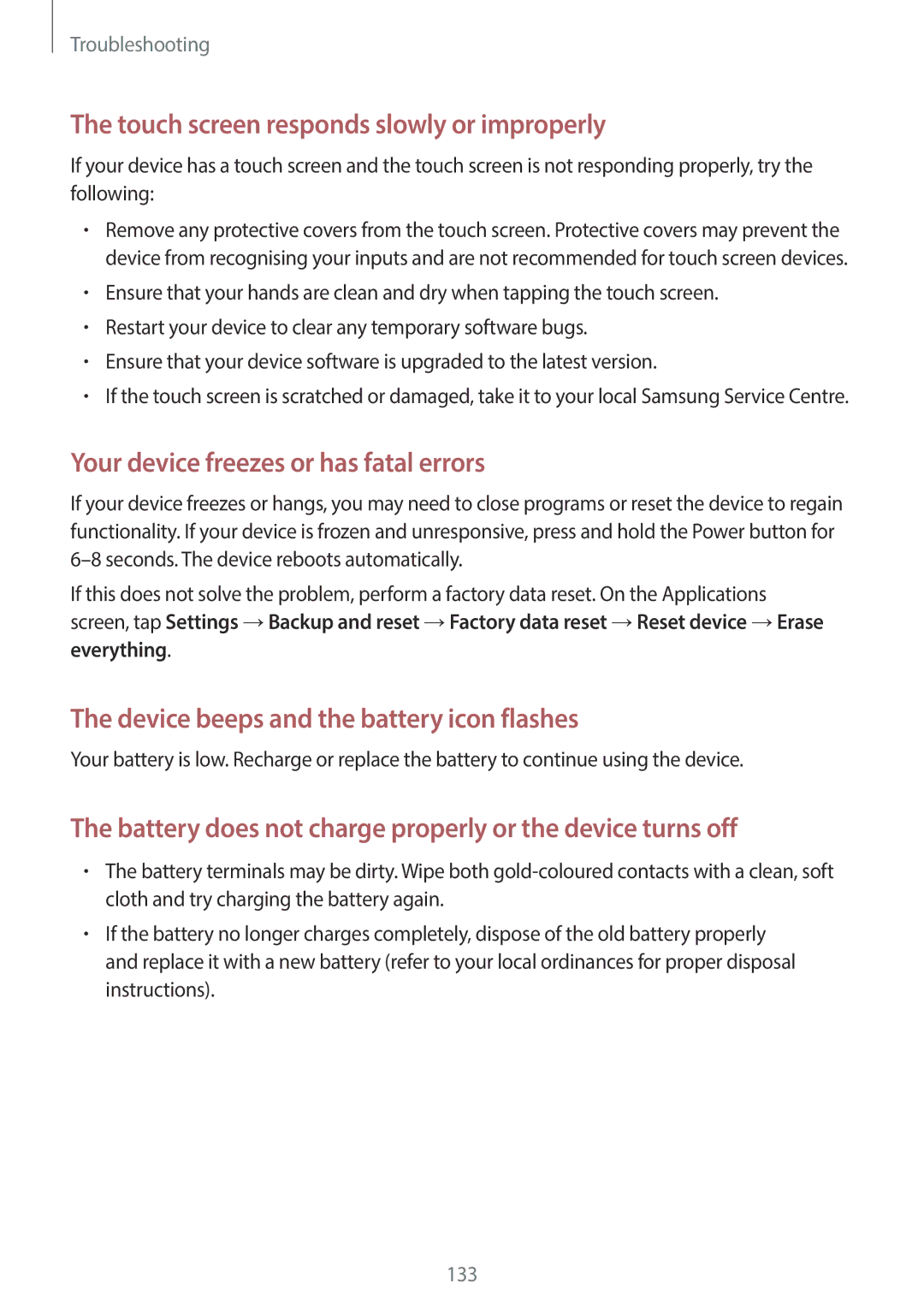 Samsung EK-GC100 user manual Device beeps and the battery icon flashes 