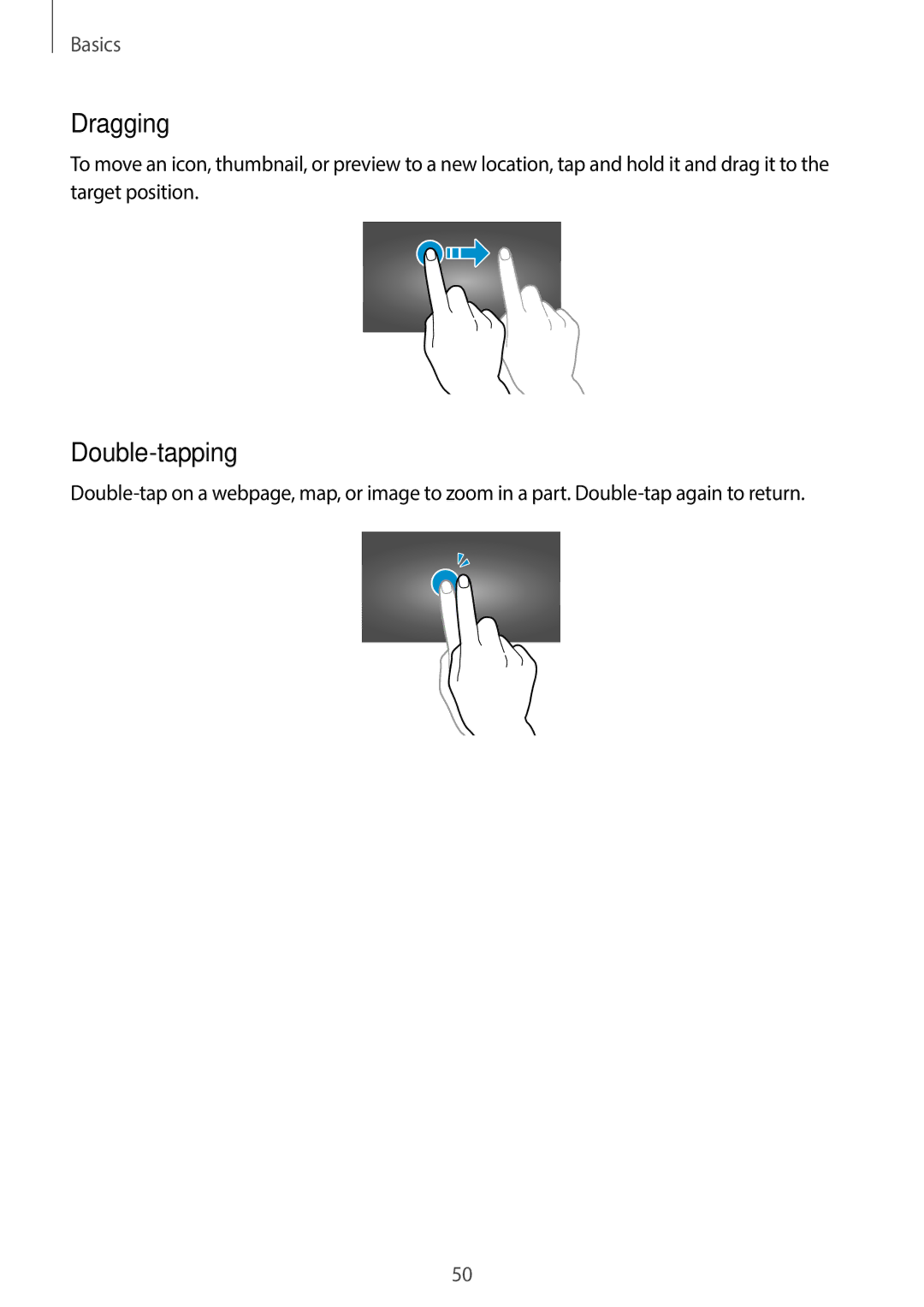 Samsung EK-GC100 user manual Dragging, Double-tapping 