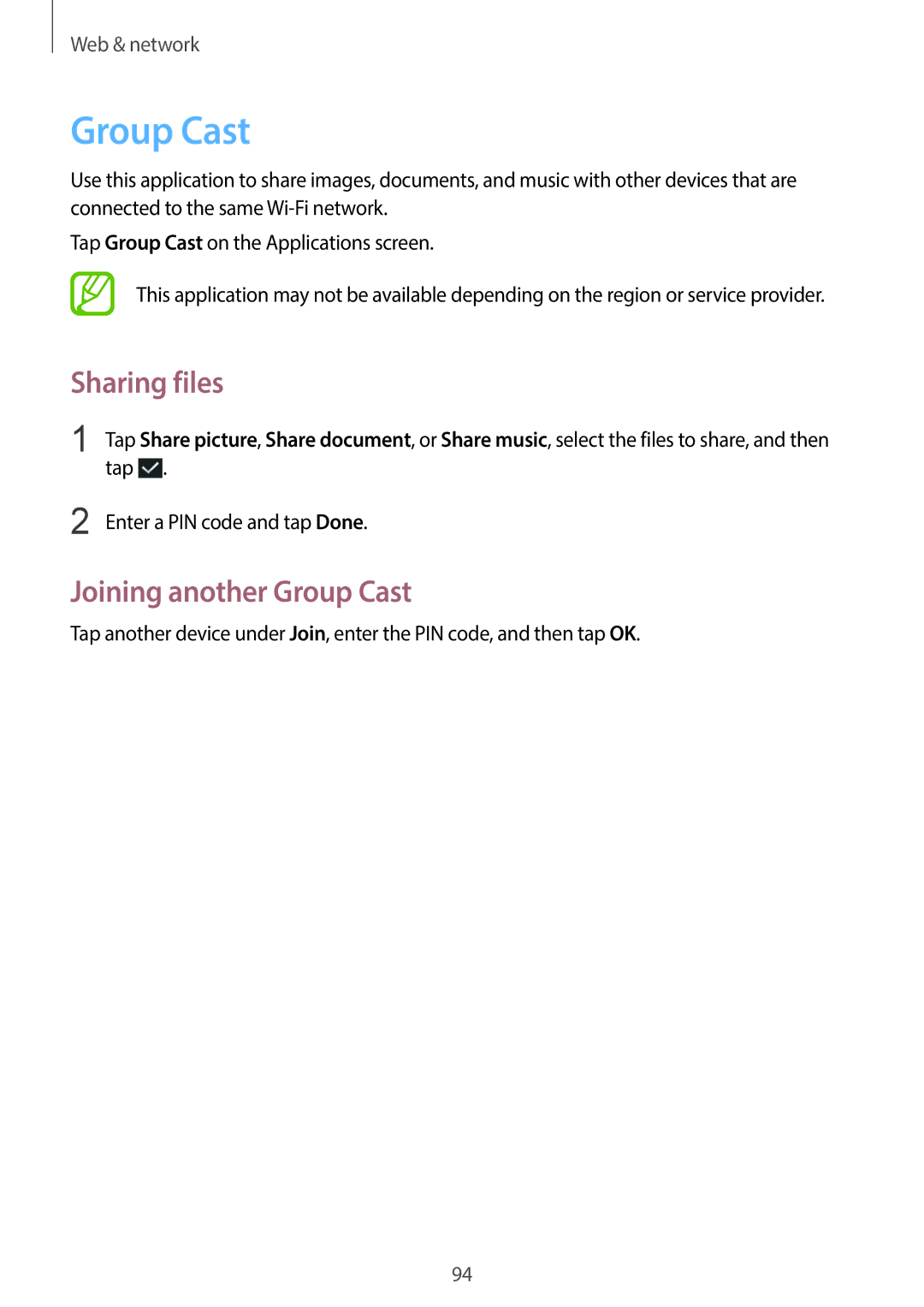 Samsung EK-GC100 user manual Joining another Group Cast 