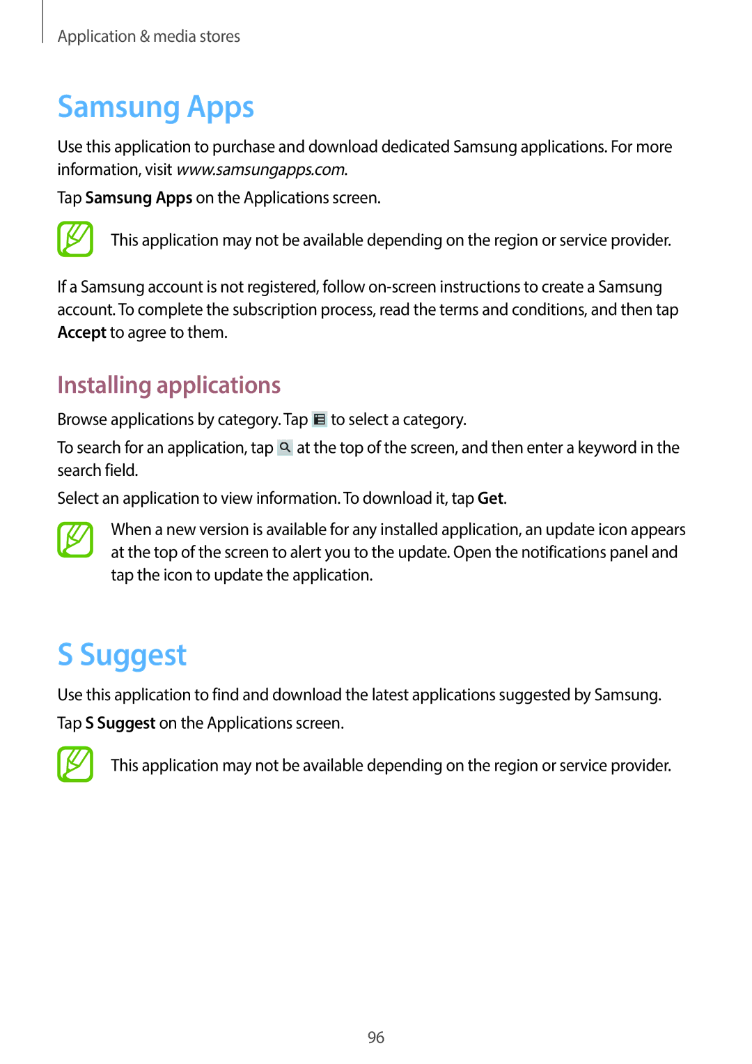 Samsung EK-GC100 user manual Samsung Apps, Suggest 