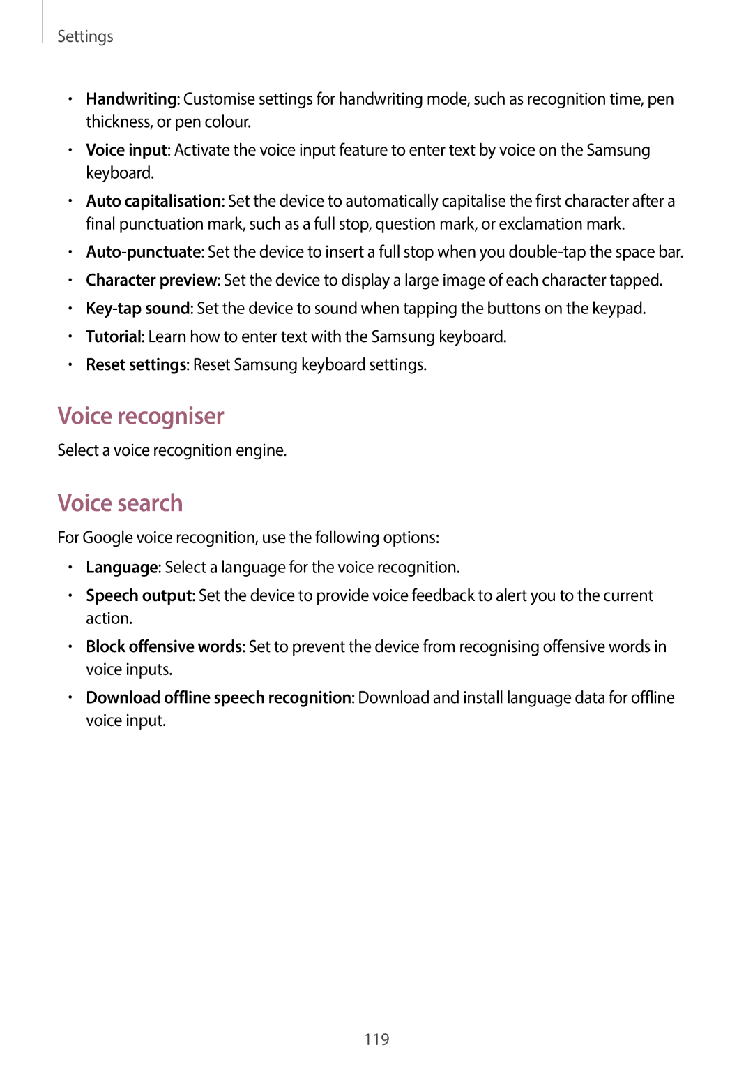 Samsung EK-GC100 user manual Voice recogniser, Voice search 