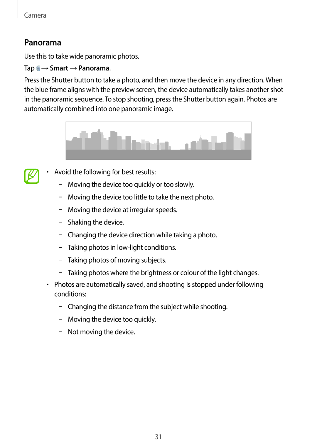 Samsung EK-GC100 user manual Tap →Smart →Panorama 