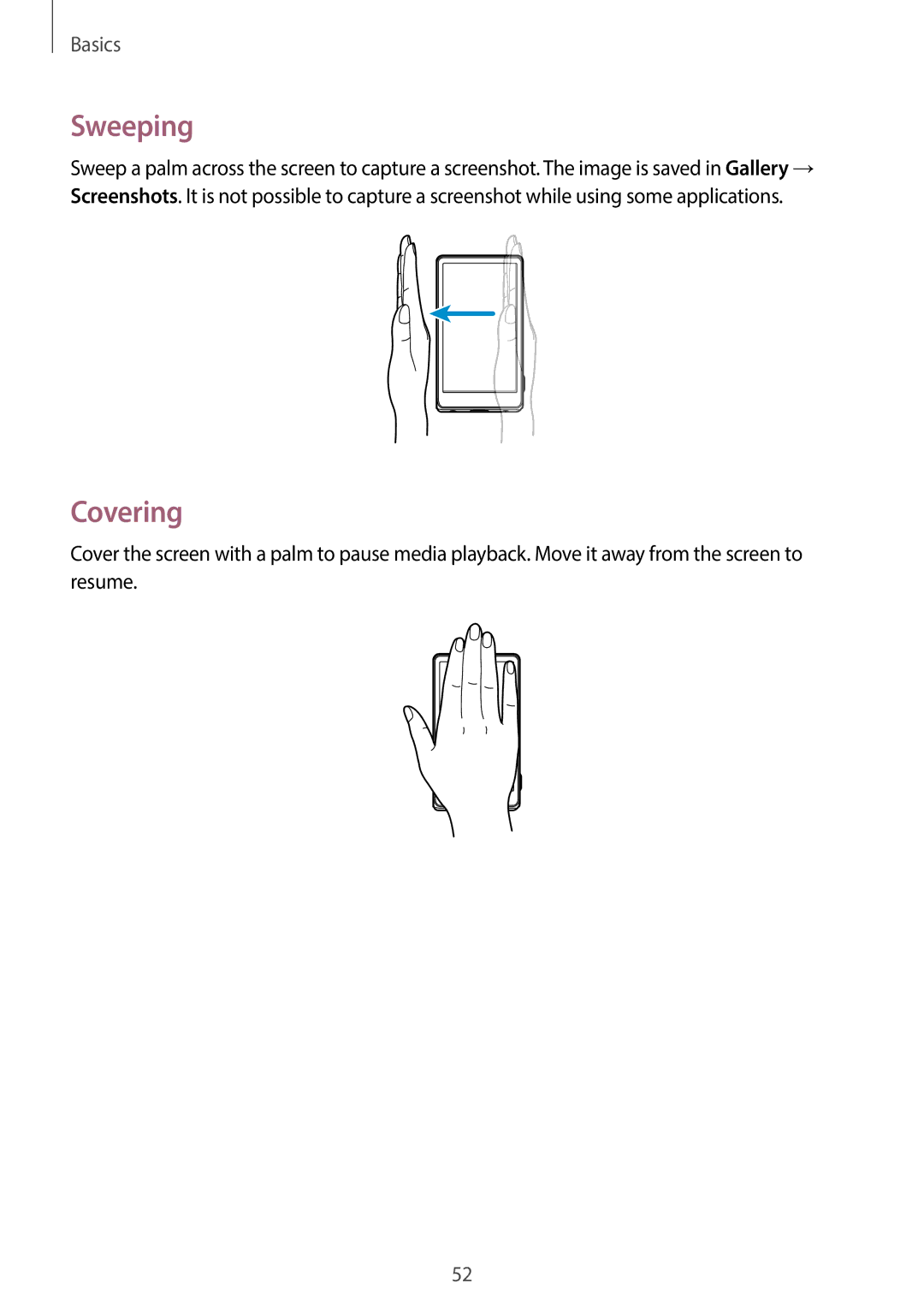 Samsung EK-GC100 user manual Sweeping, Covering 