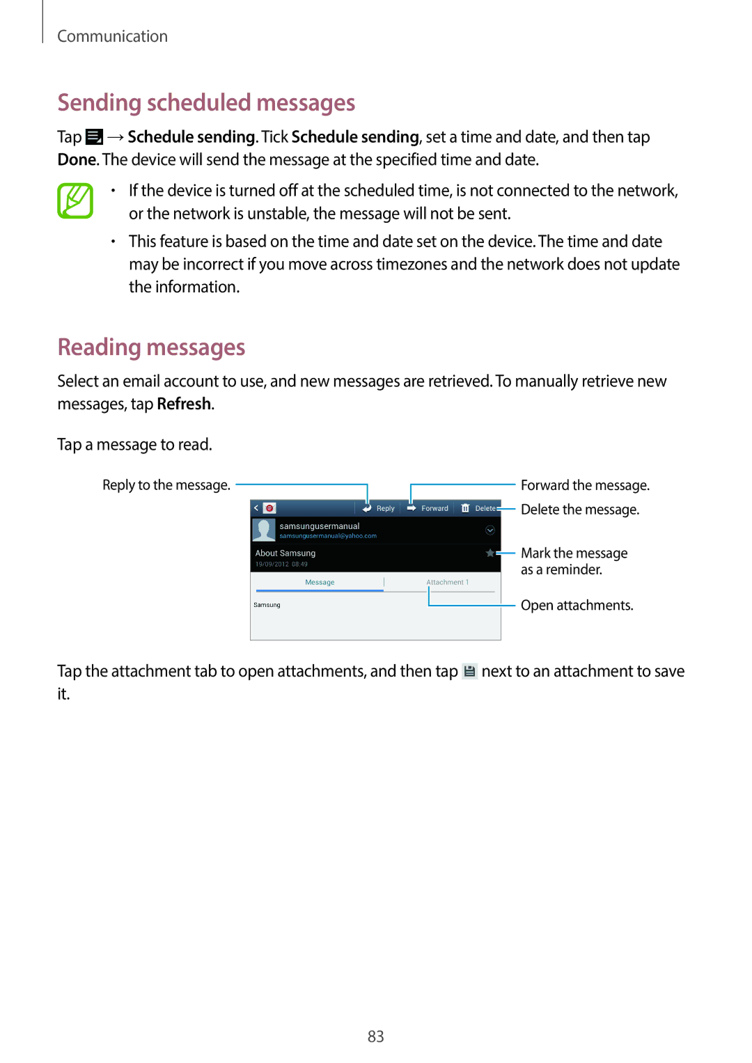 Samsung EK-GC100 user manual Reading messages 