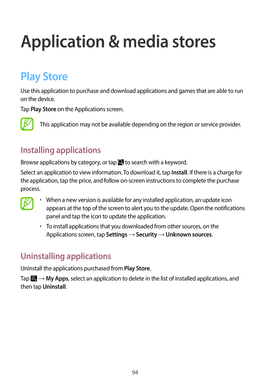 Samsung EK-GC100 user manual Application & media stores, Play Store 