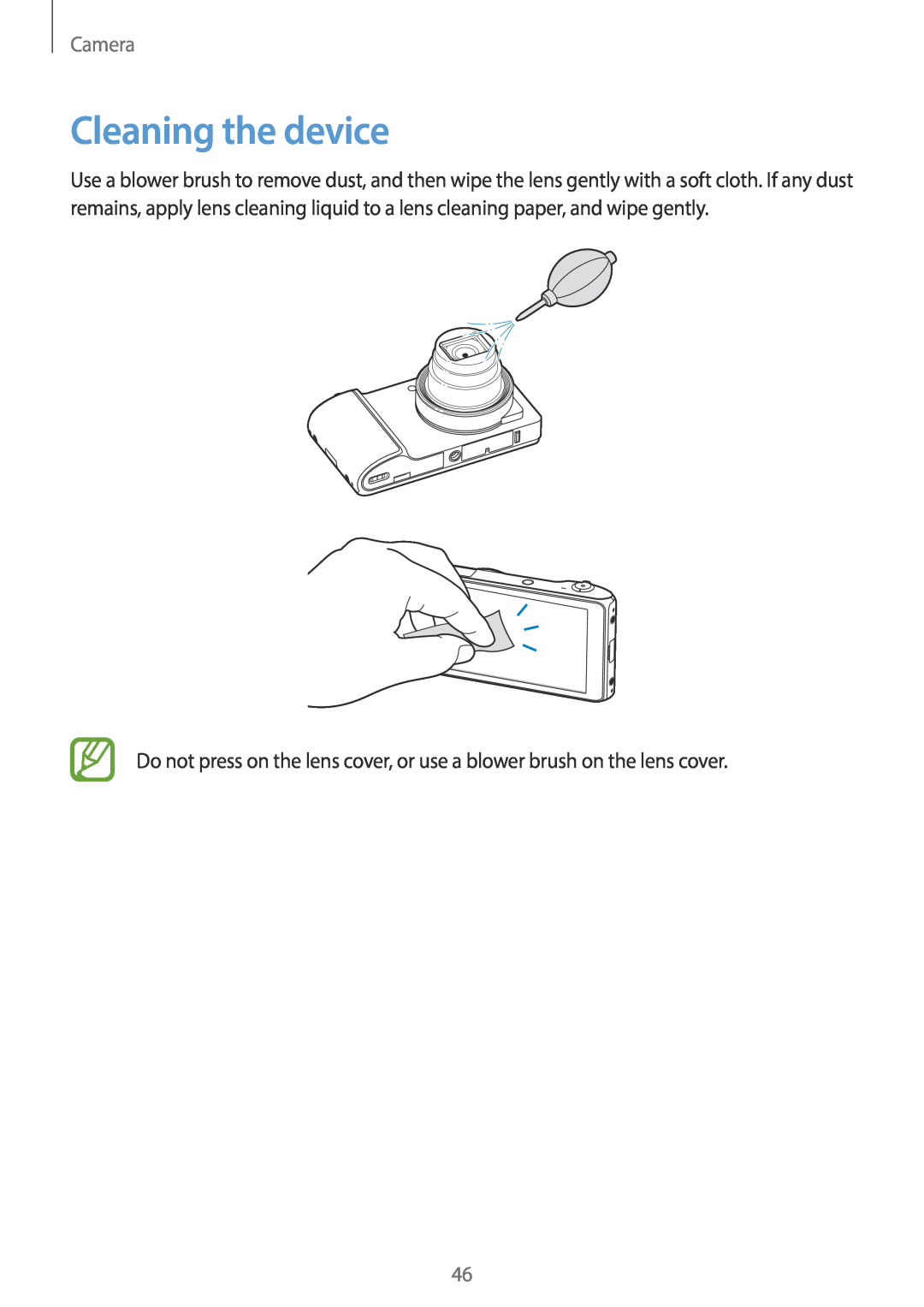 Samsung EK-GC100 user manual Cleaning the device, Camera 