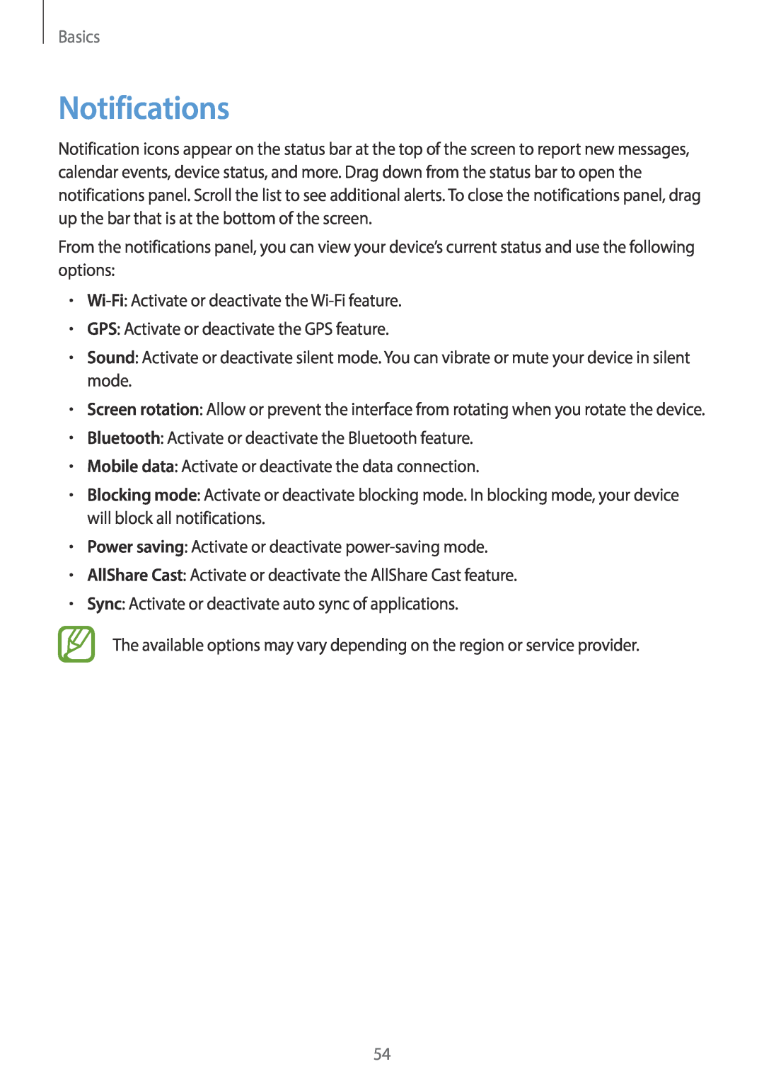 Samsung EK-GC100 user manual Notifications, Basics 