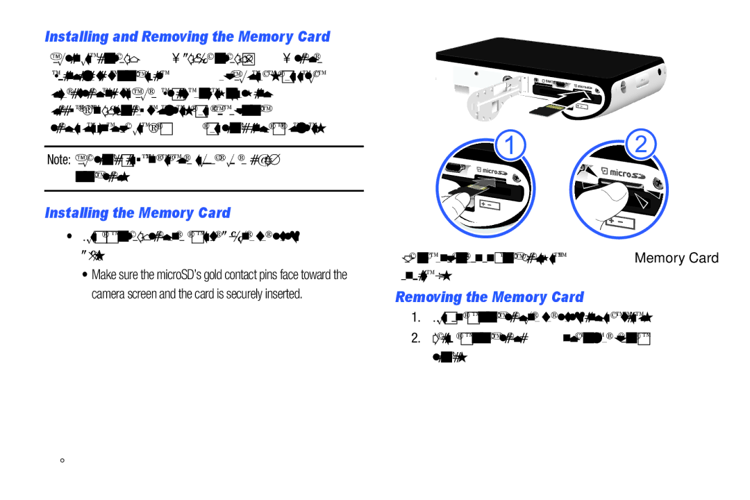 Samsung EK-GC100ZWAATT user manual Installing the Memory Card, Removing the Memory Card 