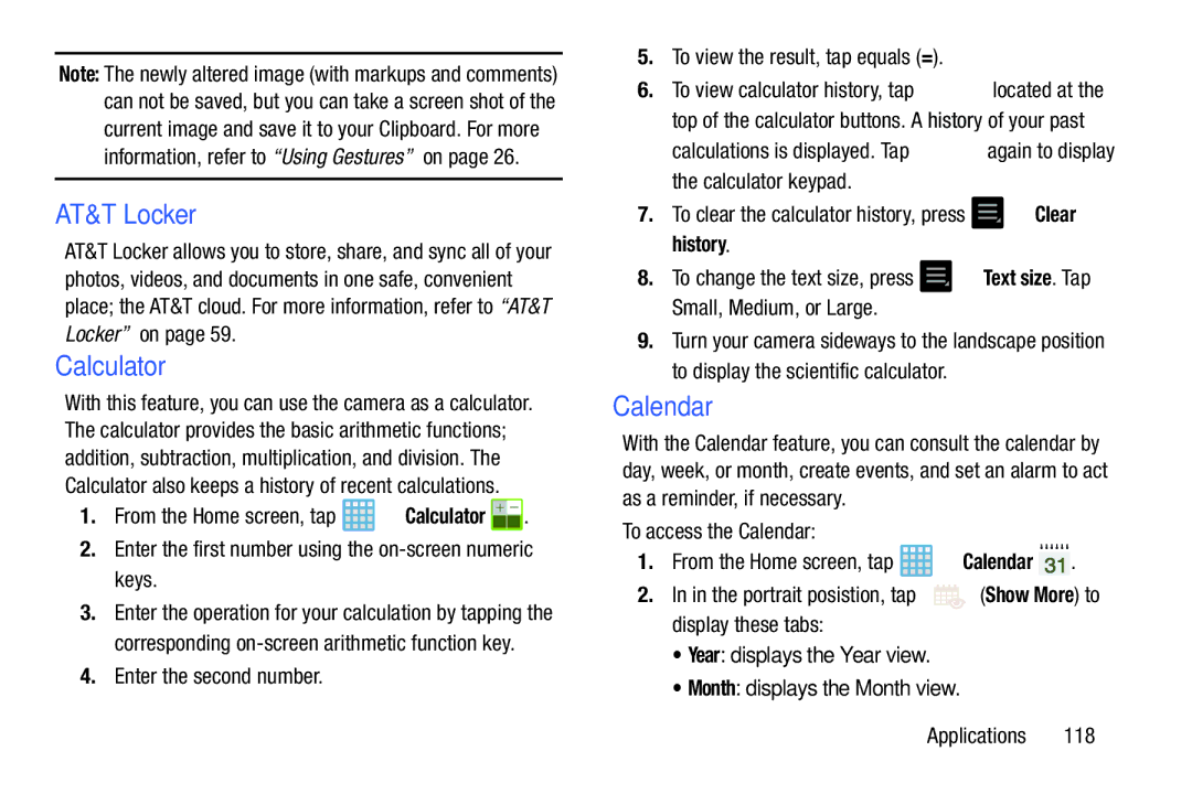 Samsung EK-GC100ZWAATT user manual Calculator, Calendar, Enter the first number using the on-screen numeric keys 