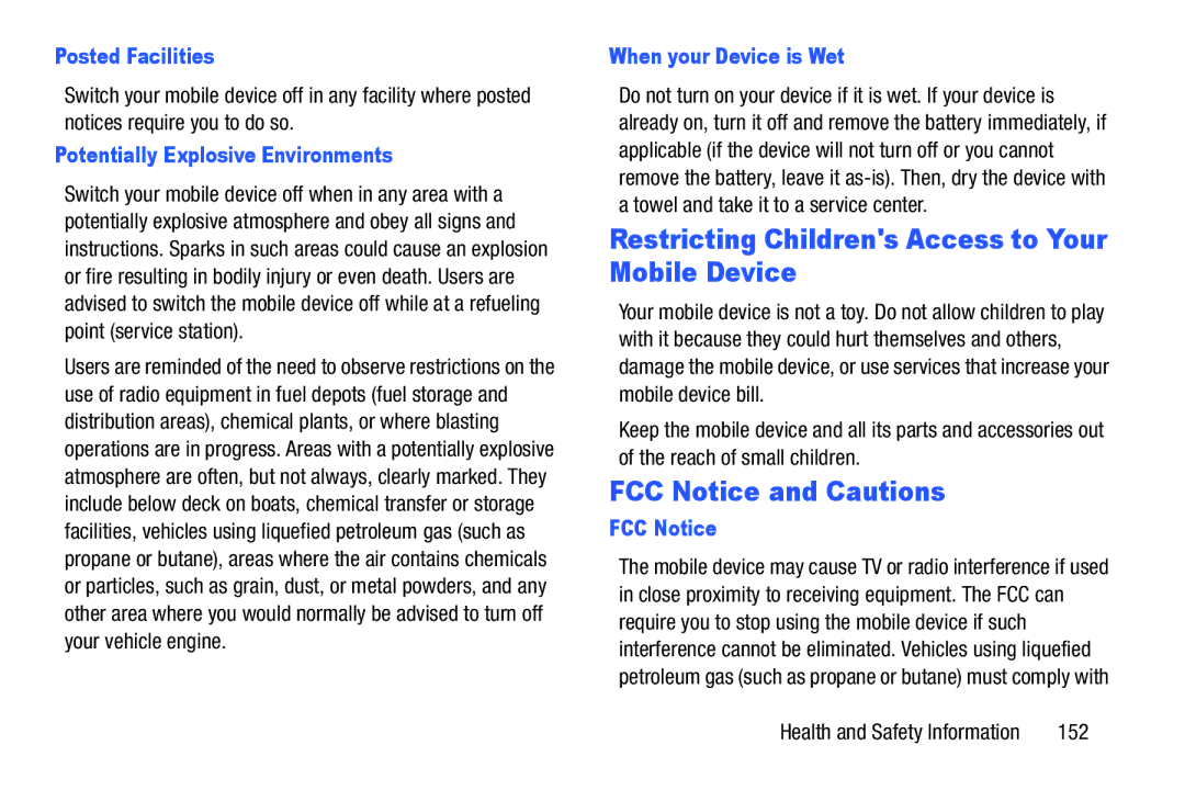 Samsung EK-GC100ZWAATT user manual Restricting Childrens Access to Your Mobile Device, FCC Notice and Cautions 