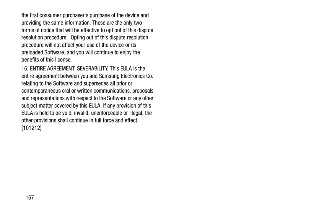 Samsung EK-GC100ZWAATT user manual Entire Agreement SEVERABILITY. This Eula is, 167 