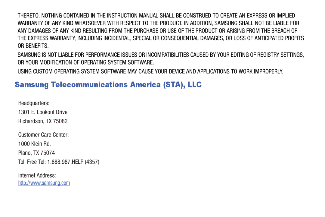 Samsung EK-GC100ZWAATT user manual Samsung Telecommunications America STA, LLC 