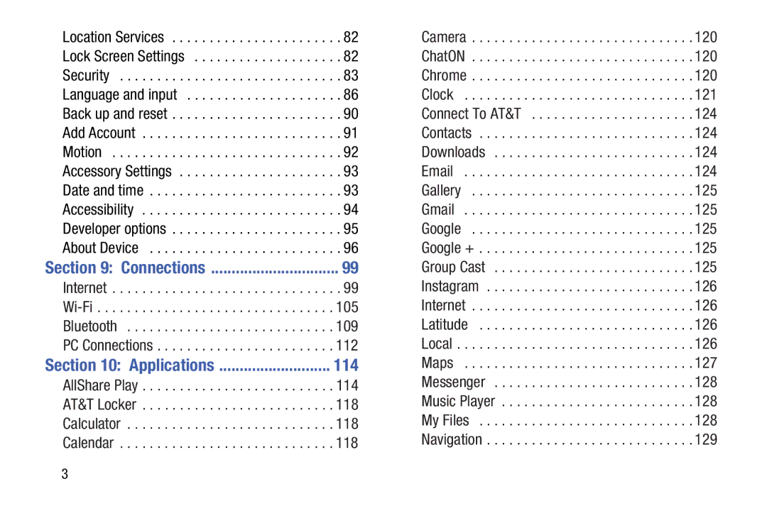 Samsung EK-GC100ZWAATT user manual 105, 109, 112, Applications 114 