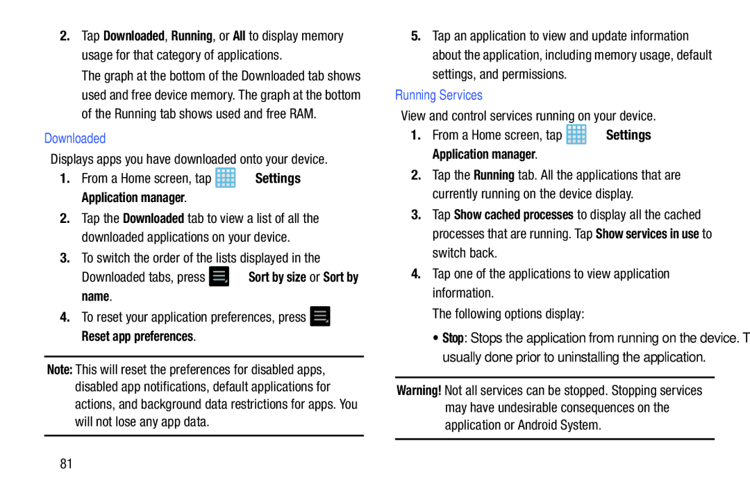 Samsung EK-GC100ZWAATT user manual Downloaded, Running Services 