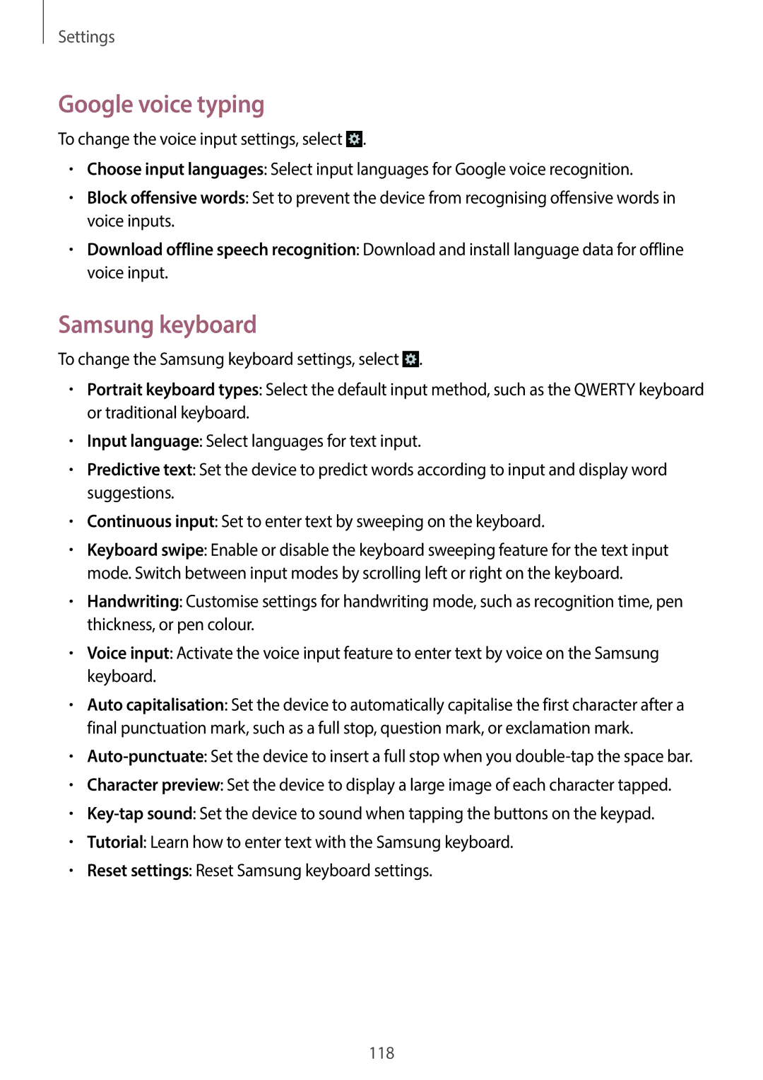 Samsung EK-GC110ZWAXAR user manual Google voice typing, Samsung keyboard 