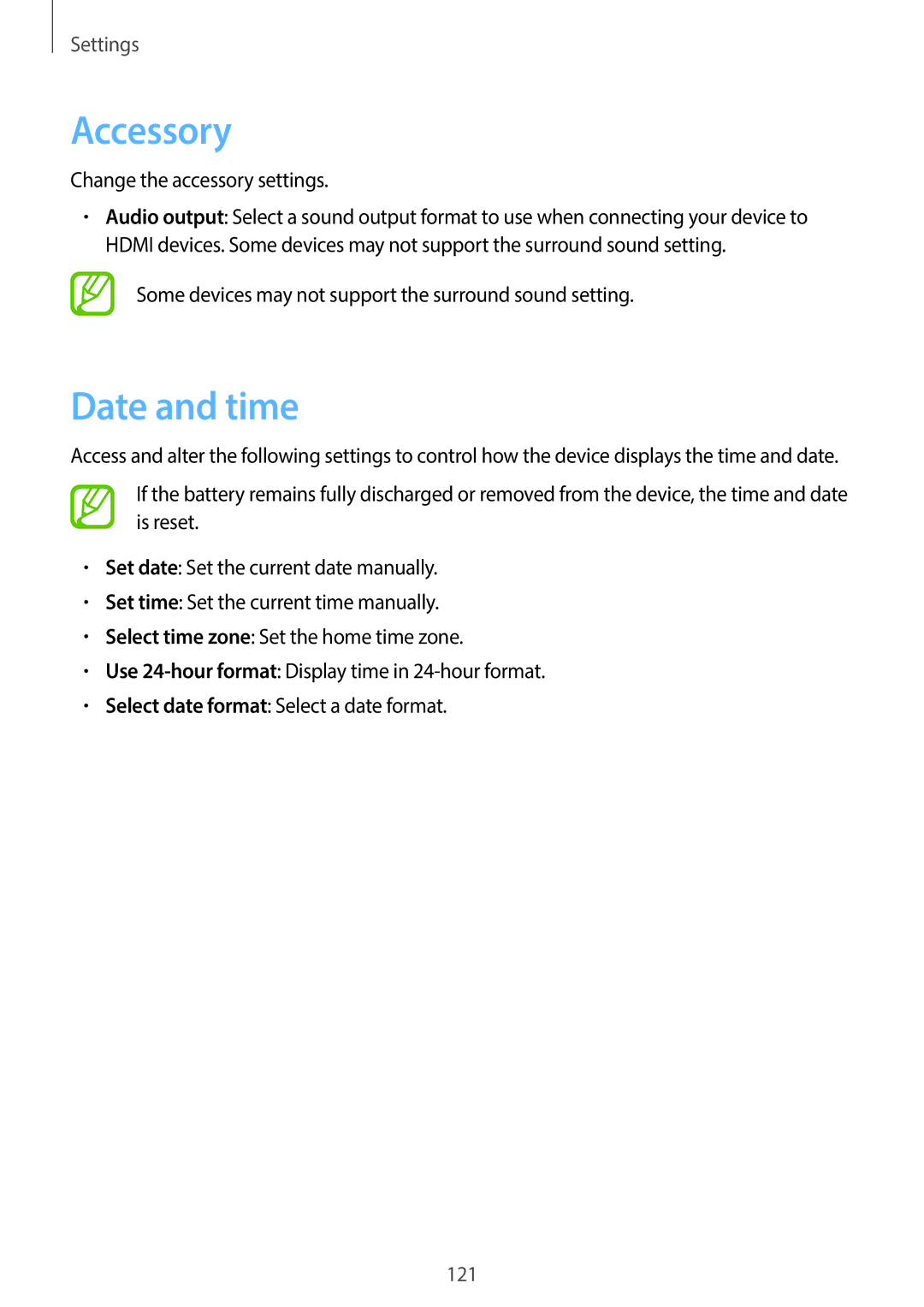 Samsung EK-GC110ZWAXAR user manual Accessory, Date and time 