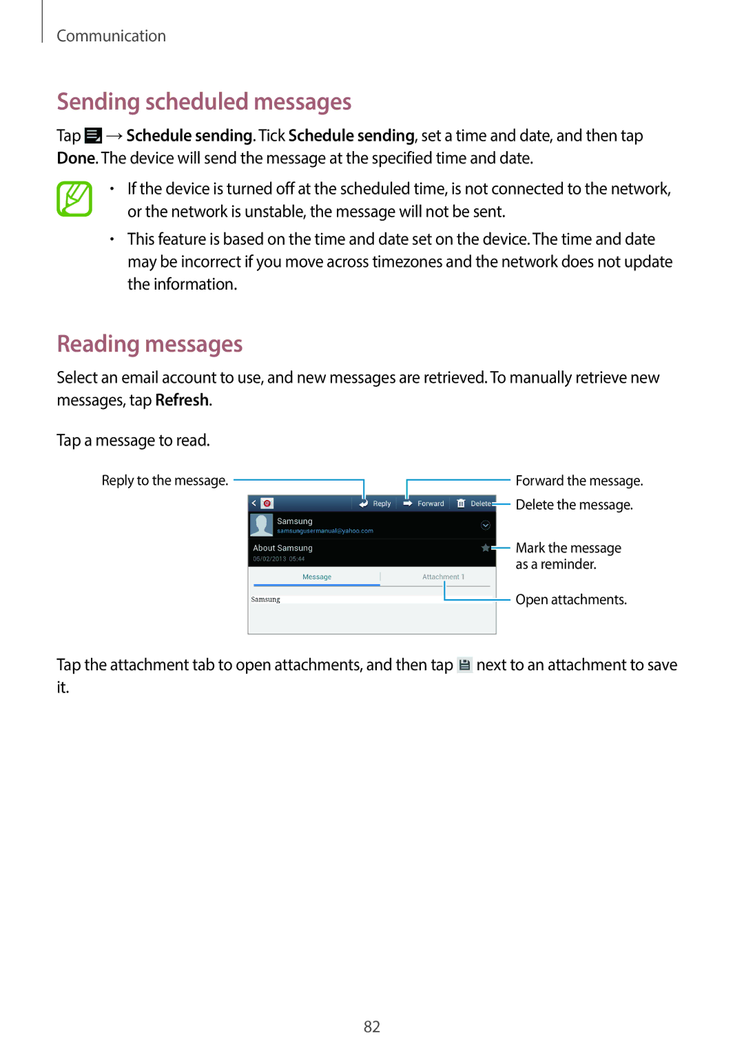 Samsung EK-GC110ZWAXAR user manual Sending scheduled messages, Reading messages 