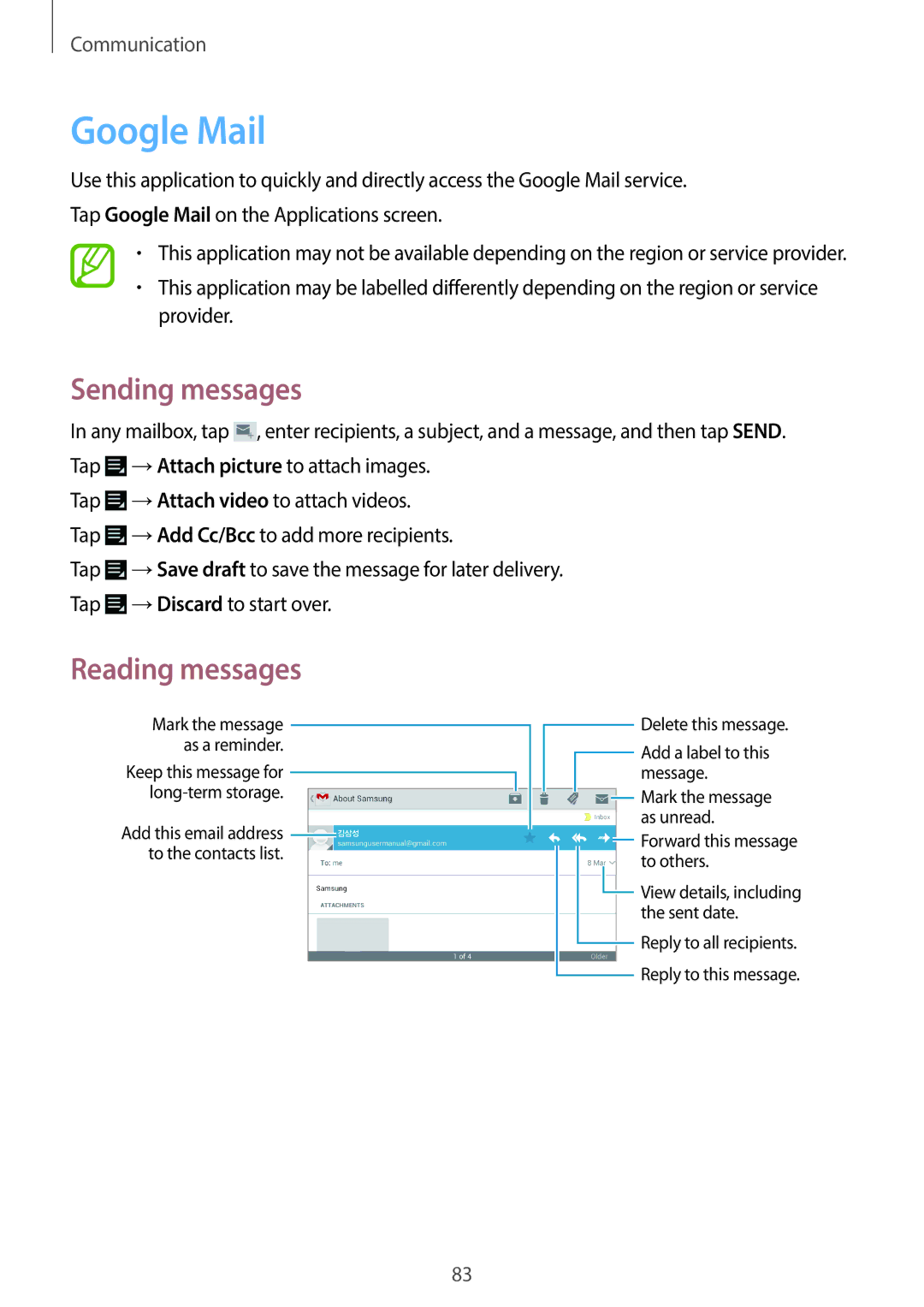 Samsung EK-GC110ZWAXAR user manual Google Mail 