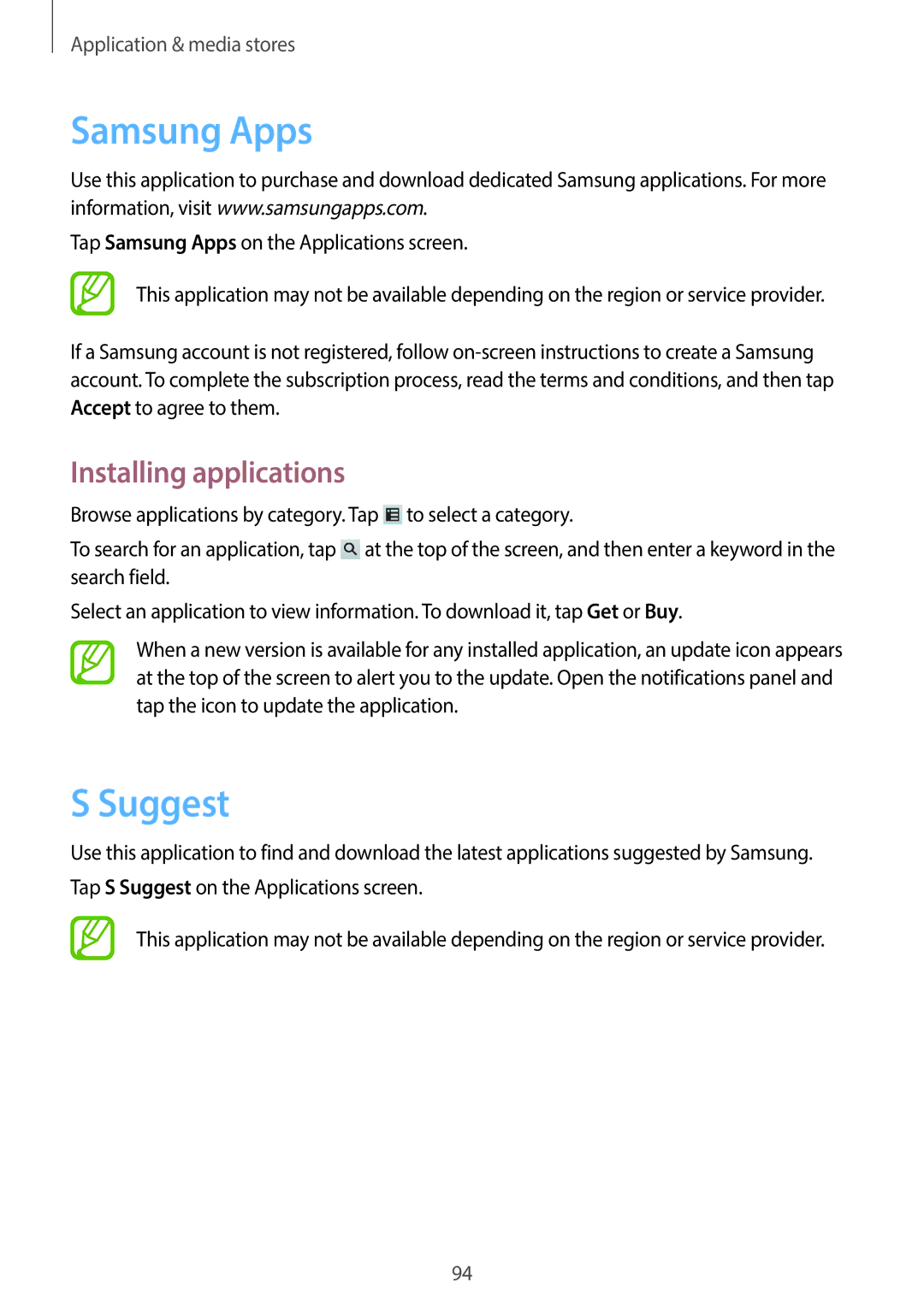 Samsung EK-GC110ZWAXAR user manual Samsung Apps, Suggest 