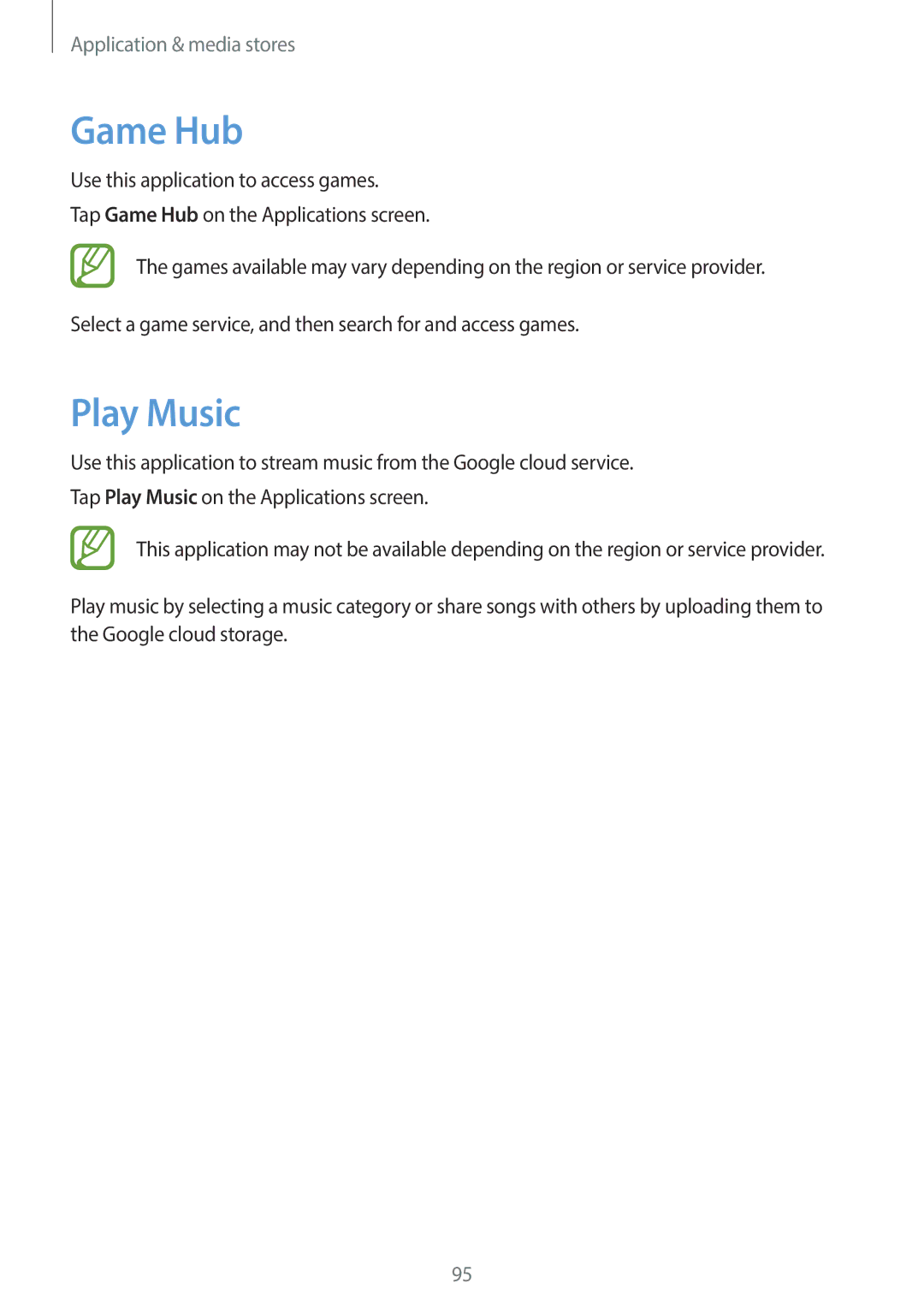 Samsung EK-GC110ZWAXAR user manual Game Hub, Play Music 