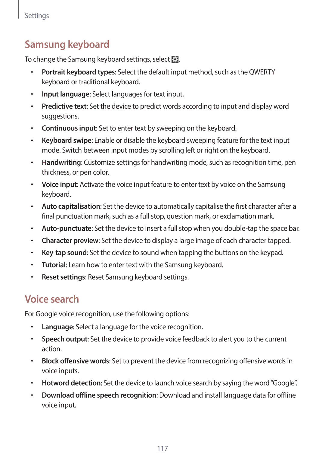 Samsung EK-GC120ZWAVZW, EK-GC120BKAVZW user manual Samsung keyboard, Voice search 