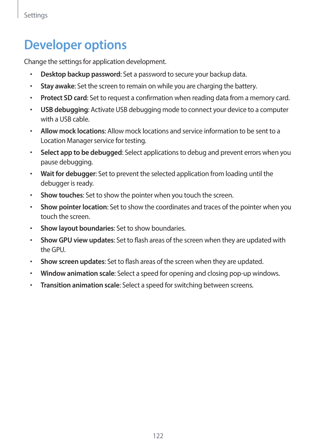 Samsung EK-GC120BKAVZW, EK-GC120ZWAVZW user manual Developer options 