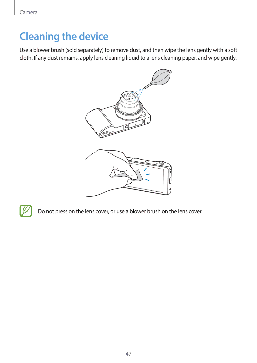 Samsung EK-GC120ZWAVZW, EK-GC120BKAVZW user manual Cleaning the device 