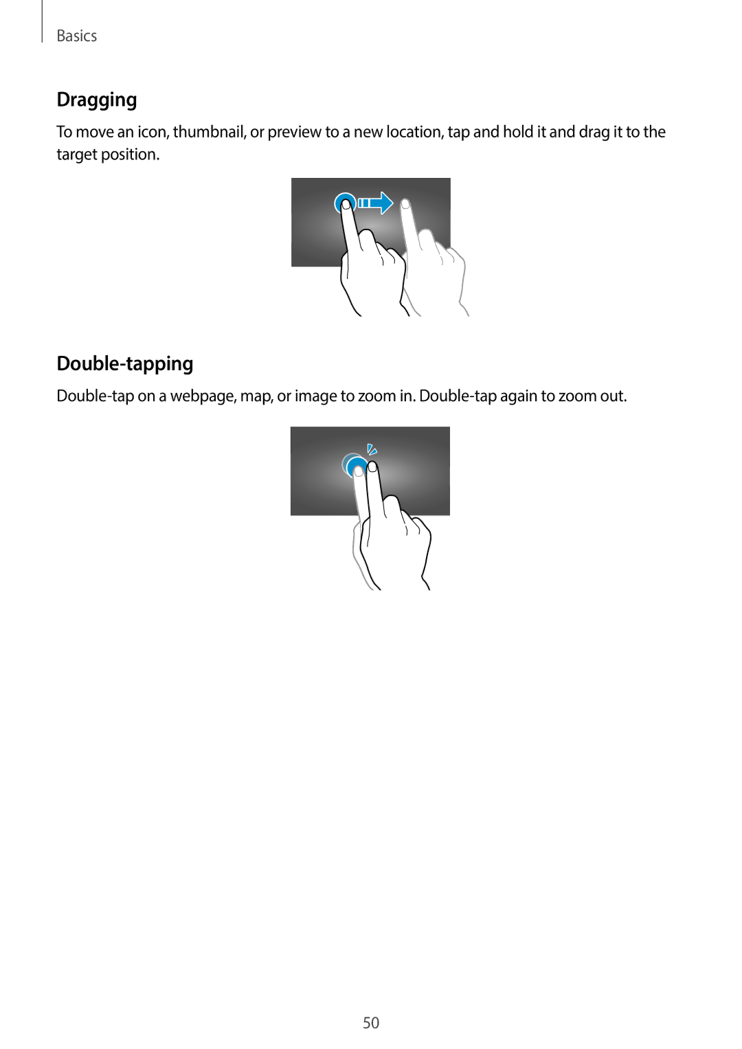 Samsung EK-GC120BKAVZW, EK-GC120ZWAVZW user manual Dragging, Double-tapping 