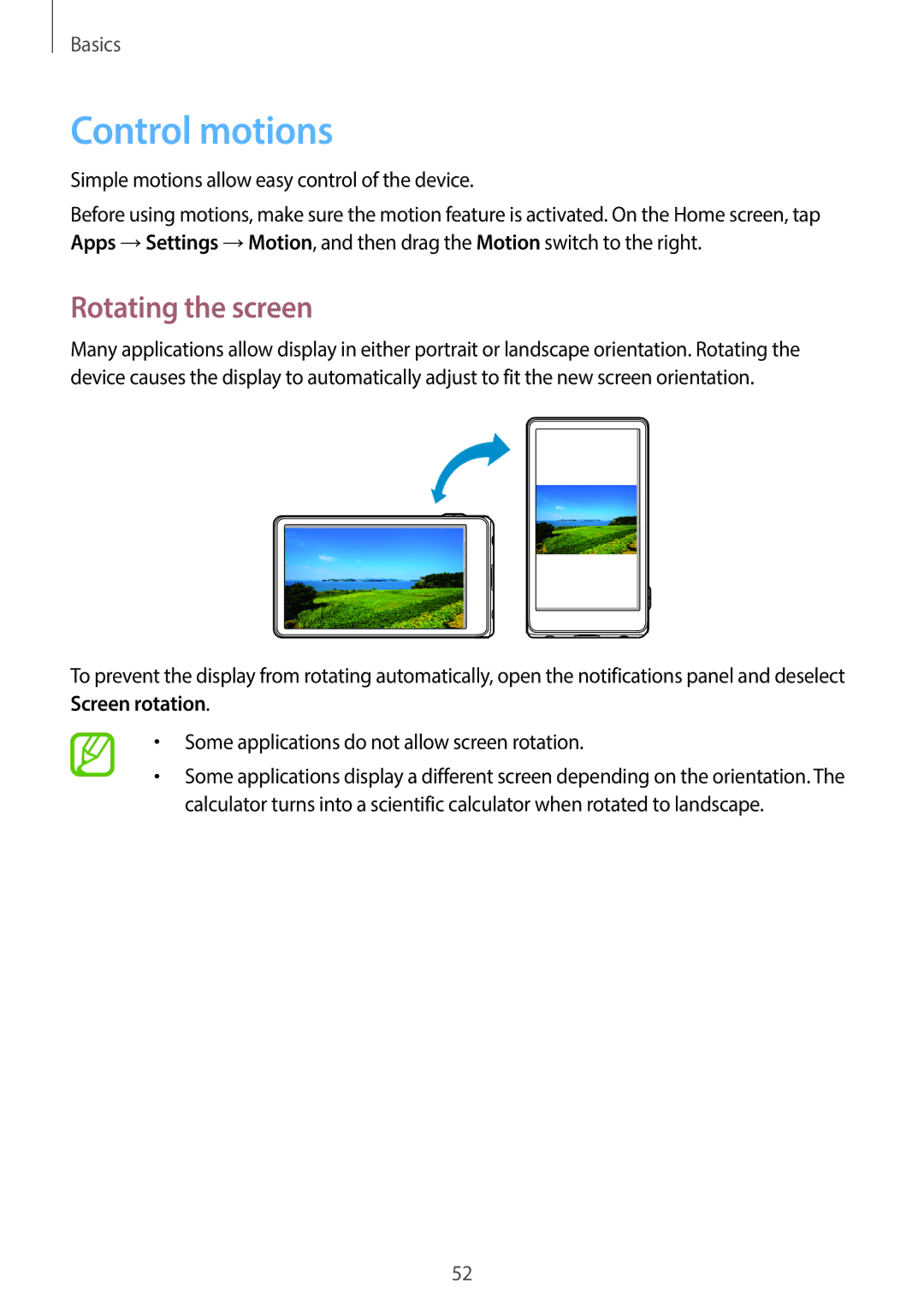 Samsung EK-GC120BKAVZW, EK-GC120ZWAVZW user manual Control motions, Rotating the screen 