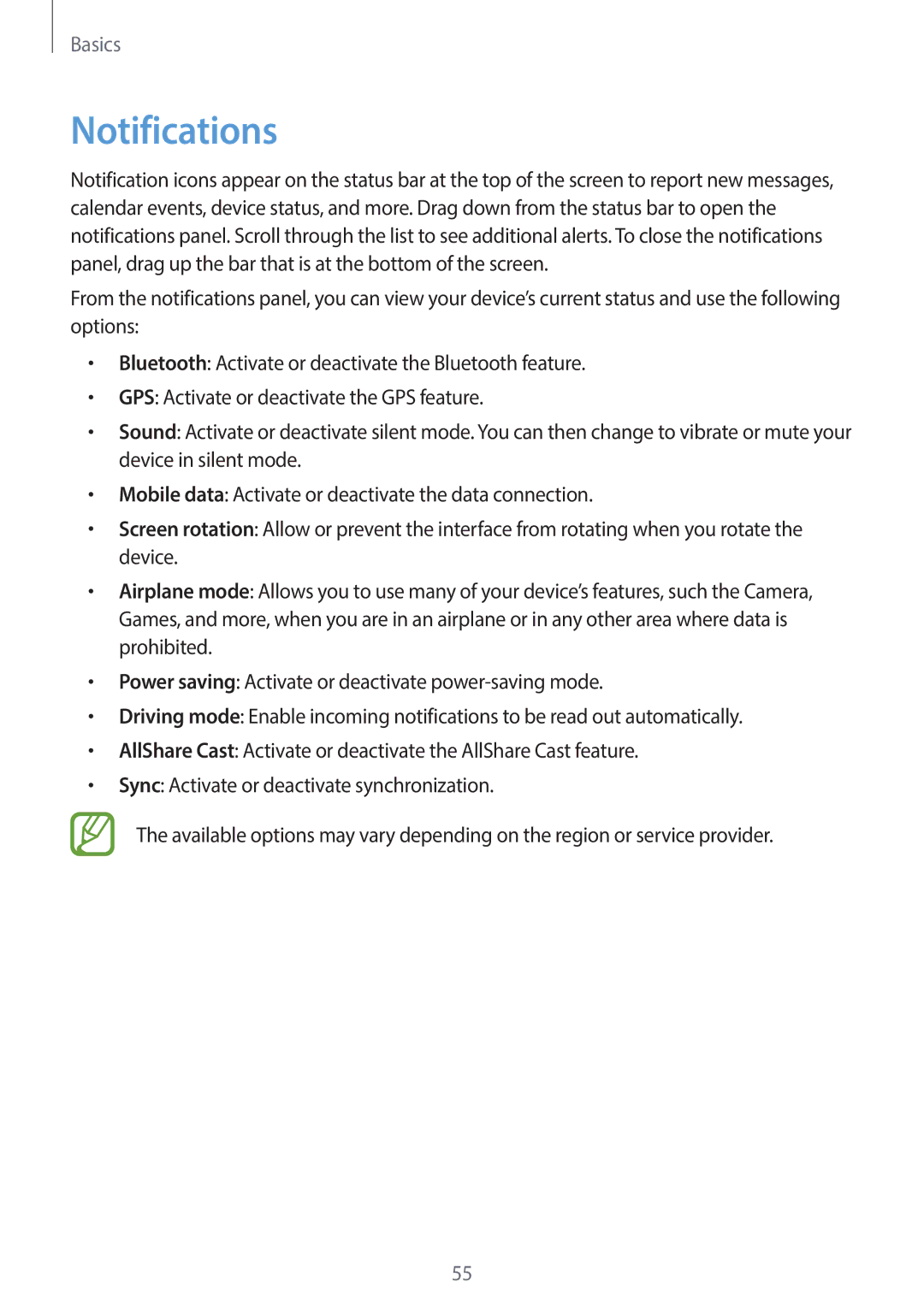 Samsung EK-GC120ZWAVZW, EK-GC120BKAVZW user manual Notifications 