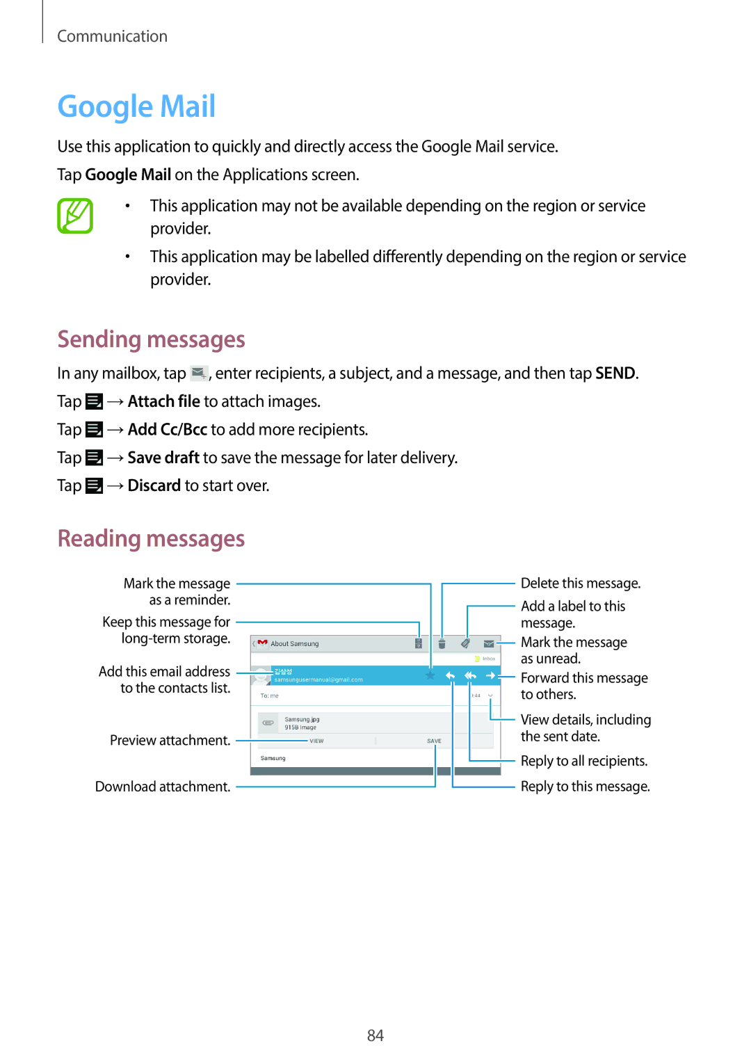 Samsung EK-GC120BKAVZW, EK-GC120ZWAVZW user manual Google Mail, Sending messages 