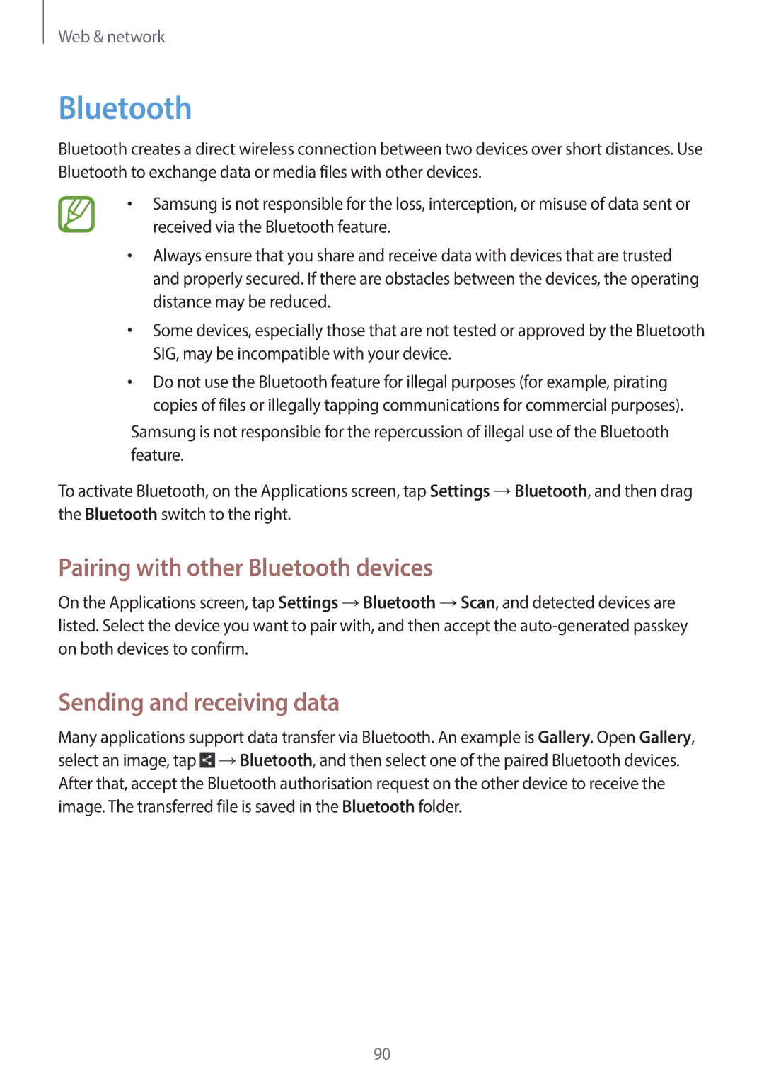 Samsung EK-GC120BKAVZW, EK-GC120ZWAVZW user manual Pairing with other Bluetooth devices, Sending and receiving data 