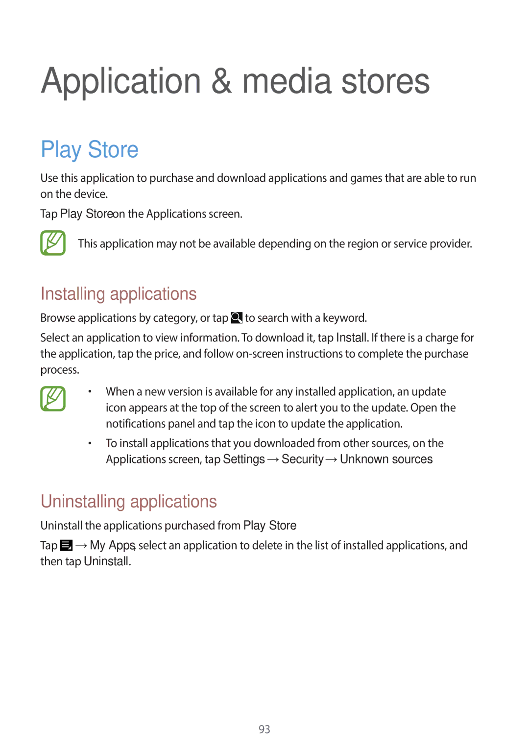 Samsung EK-GC120ZWAVZW, EK-GC120BKAVZW user manual Application & media stores, Play Store 