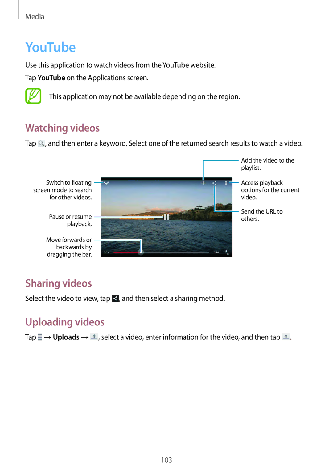 Samsung EKGC200ZWAXA, EKGC200ZKAXA user manual YouTube, Watching videos, Uploading videos 