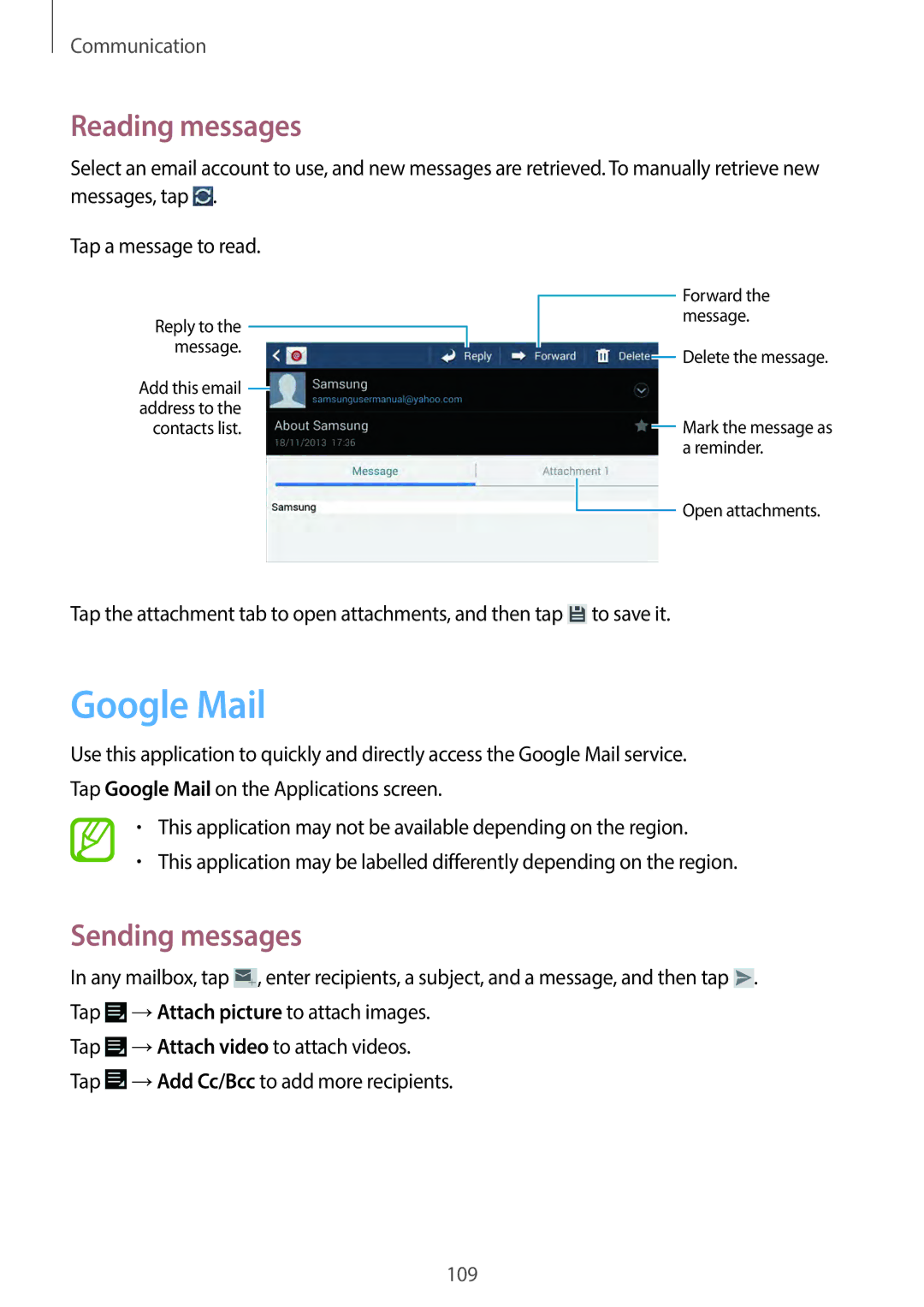 Samsung EKGC200ZWAXA, EKGC200ZKAXA user manual Google Mail, Reading messages 