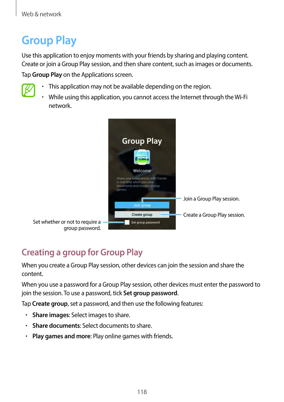 Samsung EKGC200ZKAXA, EKGC200ZWAXA user manual Creating a group for Group Play 