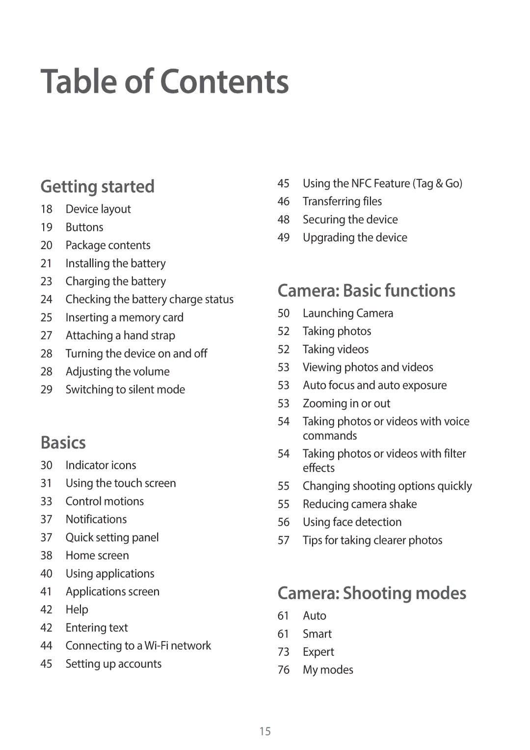 Samsung EKGC200ZWAXA, EKGC200ZKAXA user manual Table of Contents 