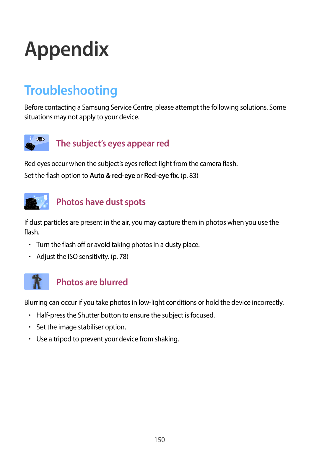 Samsung EKGC200ZKAXA, EKGC200ZWAXA user manual Appendix, Troubleshooting 