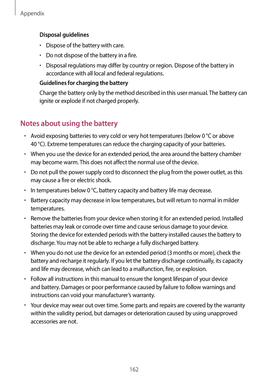 Samsung EKGC200ZKAXA, EKGC200ZWAXA user manual Disposal guidelines, Guidelines for charging the battery 