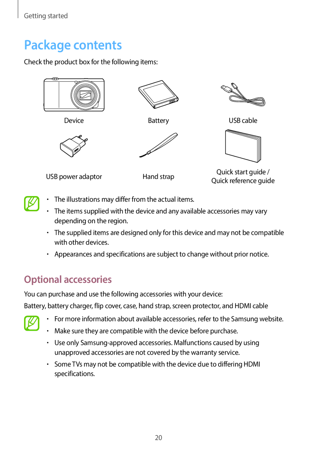 Samsung EKGC200ZKAXA, EKGC200ZWAXA user manual Package contents 