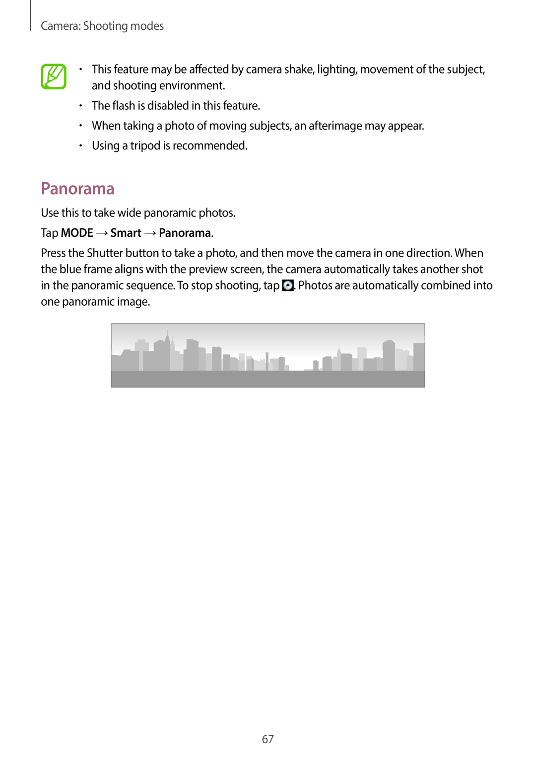 Samsung EKGC200ZWAXA, EKGC200ZKAXA user manual Tap Mode →Smart →Panorama 